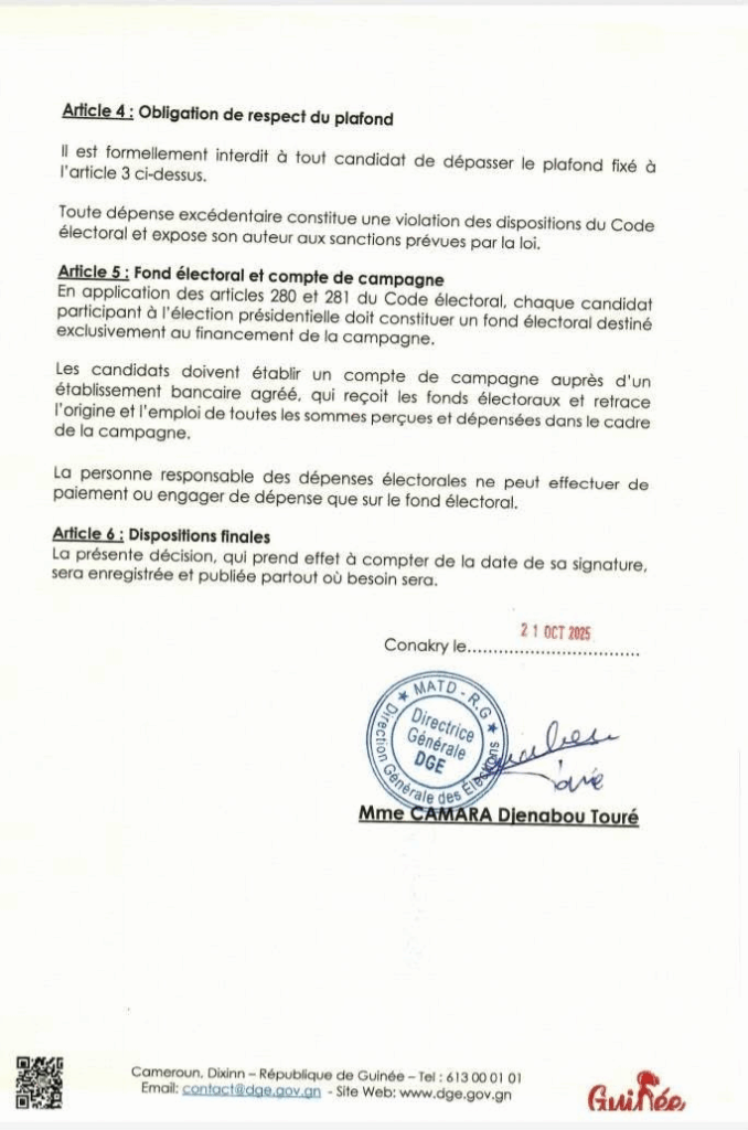 image-2-678x1024 Présidentielle 2025 : la caution fixée à 900 millions GNF et le plafond des dépenses de campagne à 40 milliards