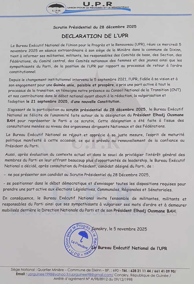 image-2 Course vers le fauteuil présidentiel: l'UPR de Bah Ousmane se retire et ... ( Déclaration)