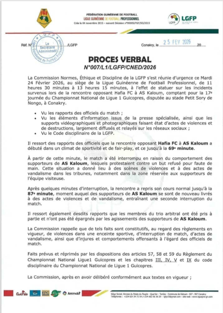 1000626697 Troubles au stade Petit Sory de Nongo: le club AS Kaloum lourdement sanctionné.