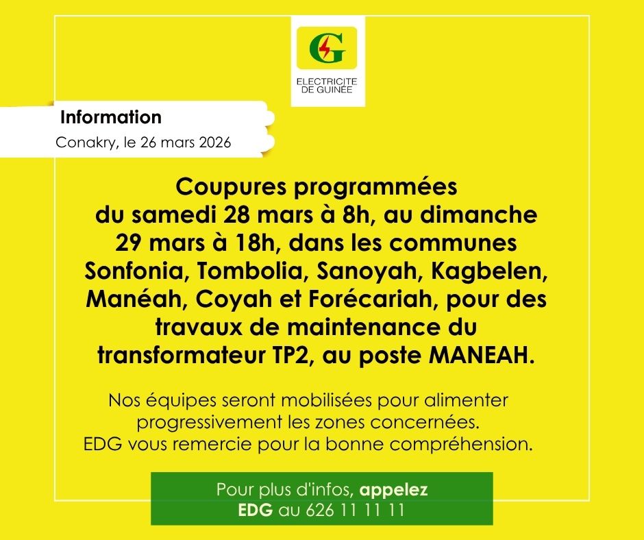 1000686460 Maintenance du réseau électrique : EDG annonce des travaux au poste Maneah (Communiqué)