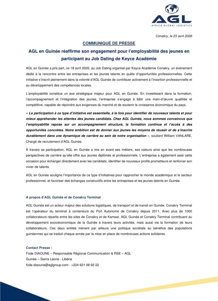 1000746345-742x1024 AGL en Guinée réaffirme son engagement pour l’employabilité des jeunes en participant au Job Dating de Keyce Académie